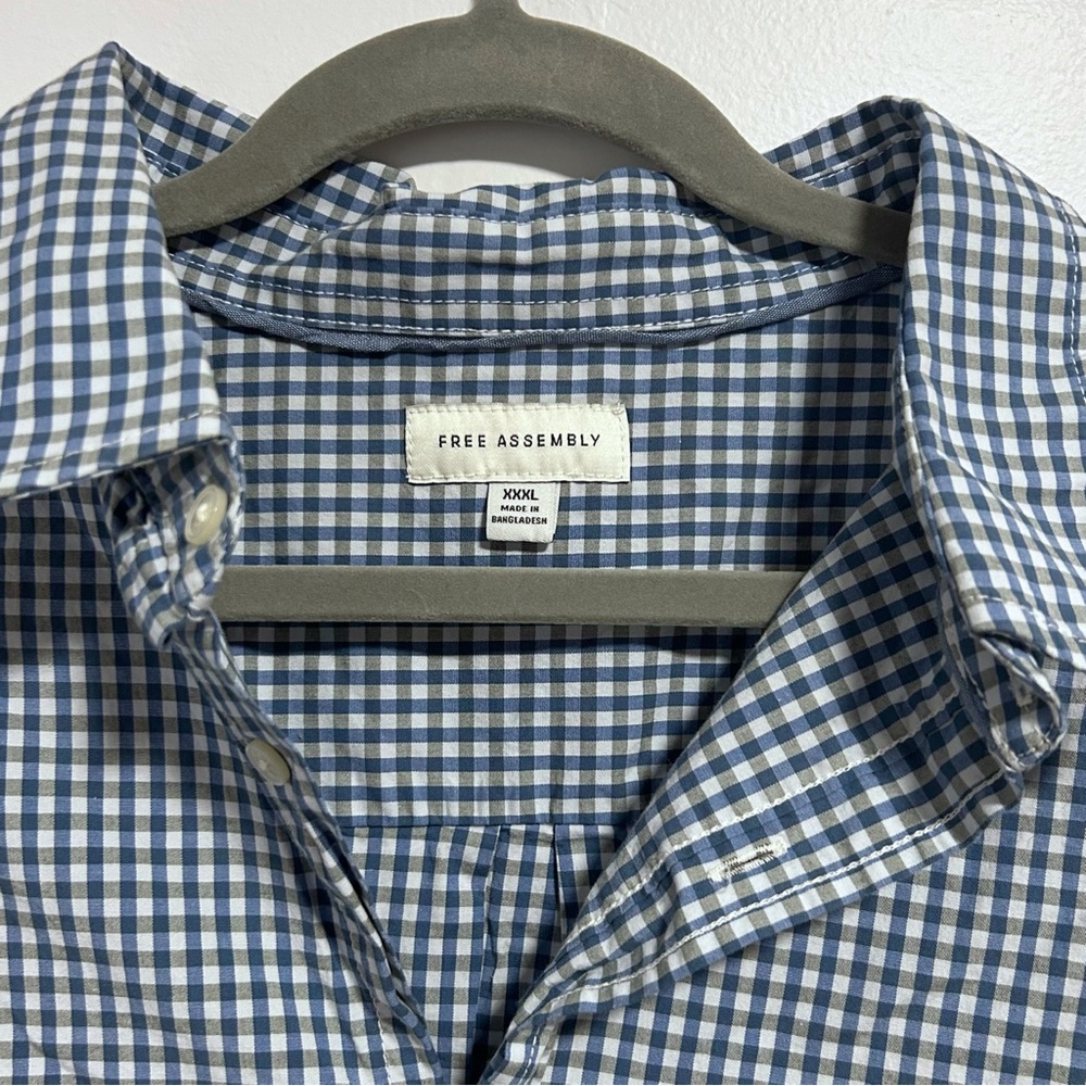 XXXL Plaid Button Down Dress Shirt Free Assembly Men’s 3X Blue White Gray